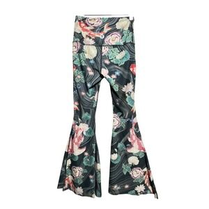 Yoga Democracy Koi Fish Floral Bell Bottom Flare Leggings XS High Waist Recycled